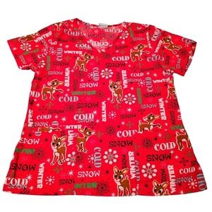 Women's Size Small‎ Rudolph Winter Pattern Scrub Top, Excellent Condition
